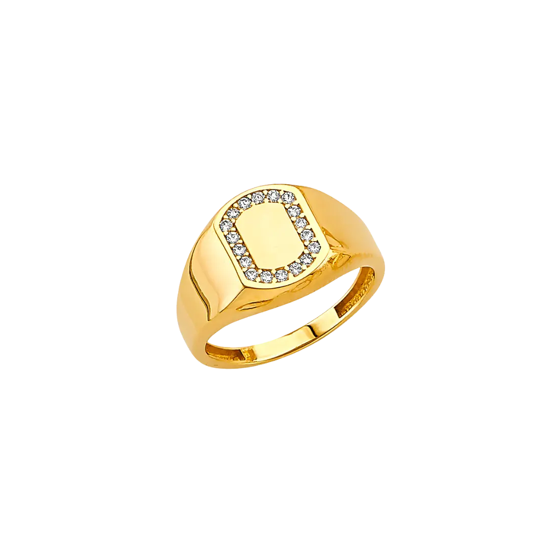 Signet CZ Ring - 14k Two Tone Gold