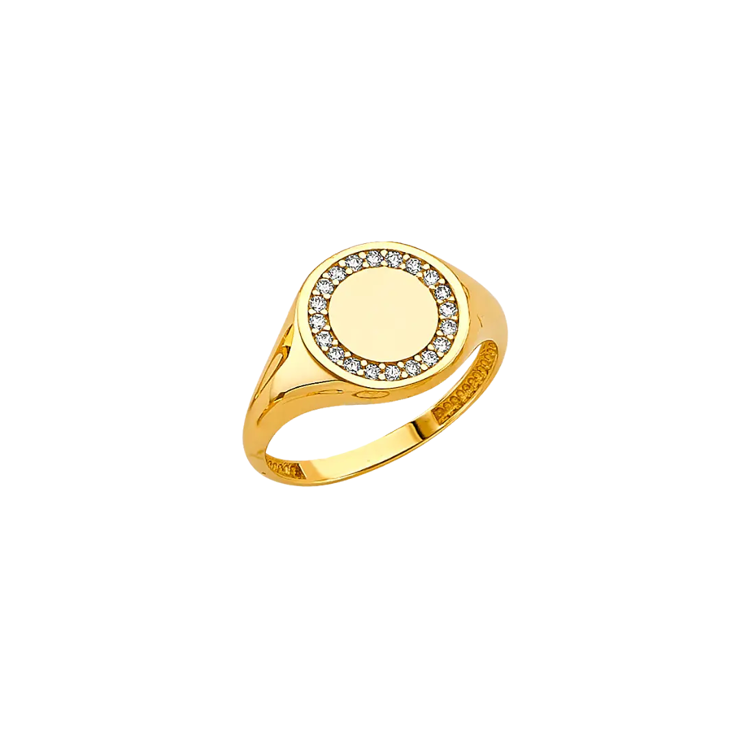 Signet CZ Ring - 14k Two Tone Gold