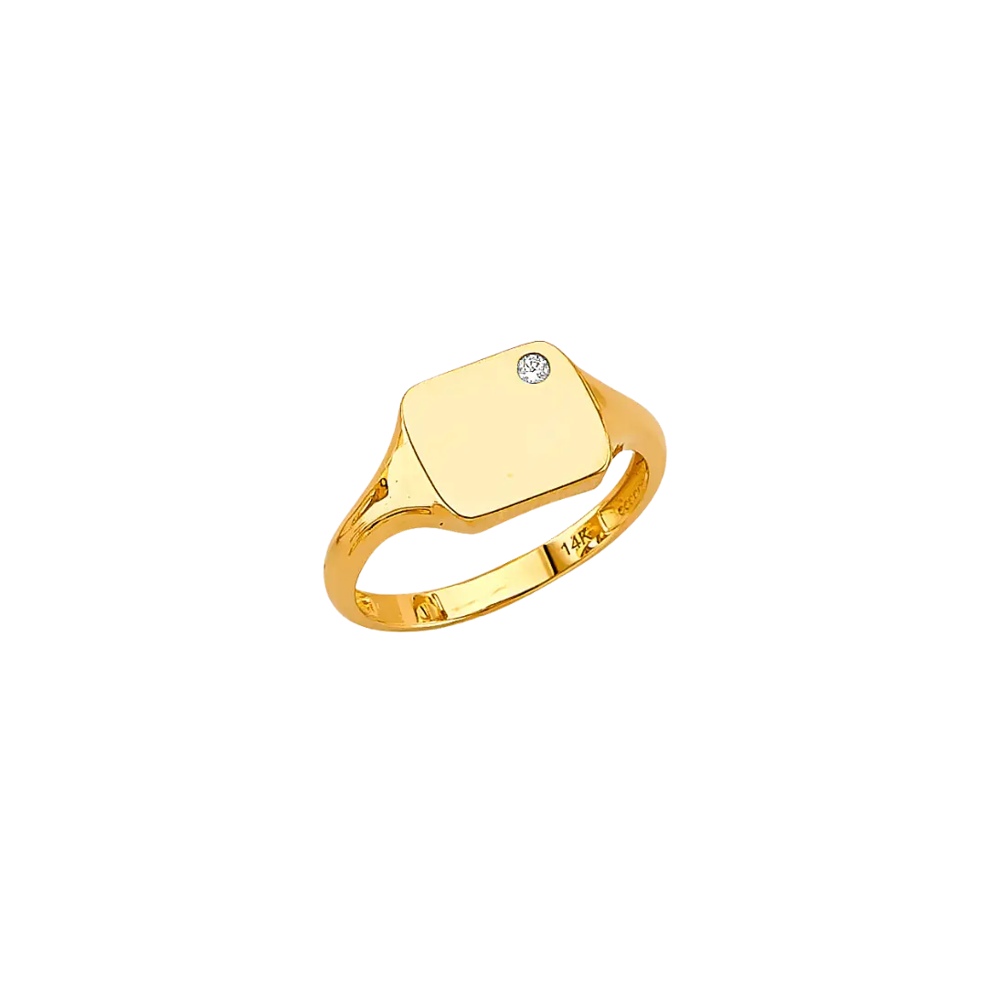 Signet CZ Ring - 14k Yellow Gold