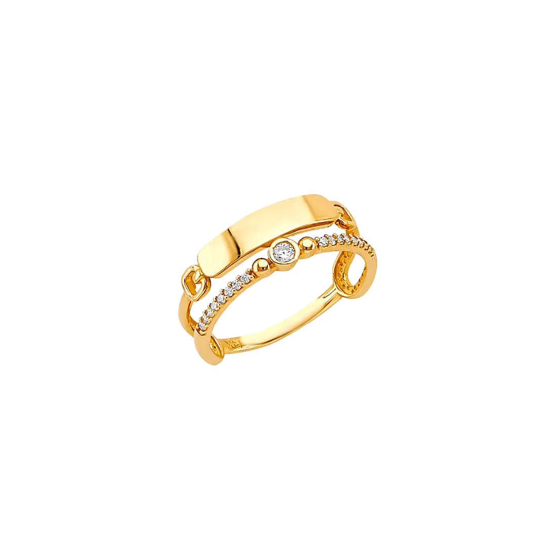 Ladies 2 Line CZ Ring - 14k Yellow Gold