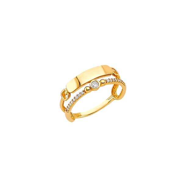 Ladies 2 Line CZ Ring - 14k Yellow Gold