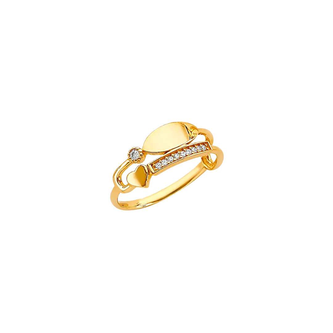 Ladies 2 Line CZ Ring - 14k Yellow Gold