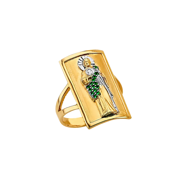 San Judas with CZ Ring - 14k Two Tone Gold