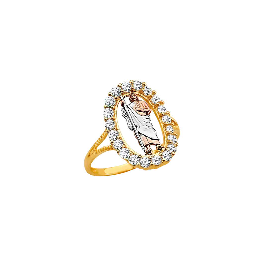 San Judas with CZ Ring - 14k Tri Color Gold