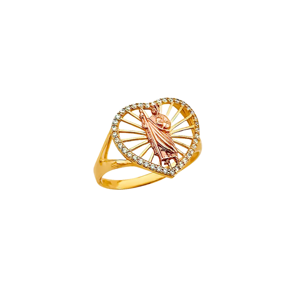 San Judas with CZ Ring - 14k Tri Color Gold