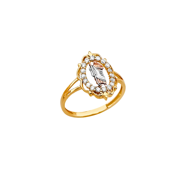 San Judas with CZ Ring - 14k Tri Color Gold