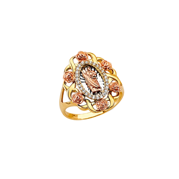 San Judas with CZ Ring - 14k Tri Color Gold