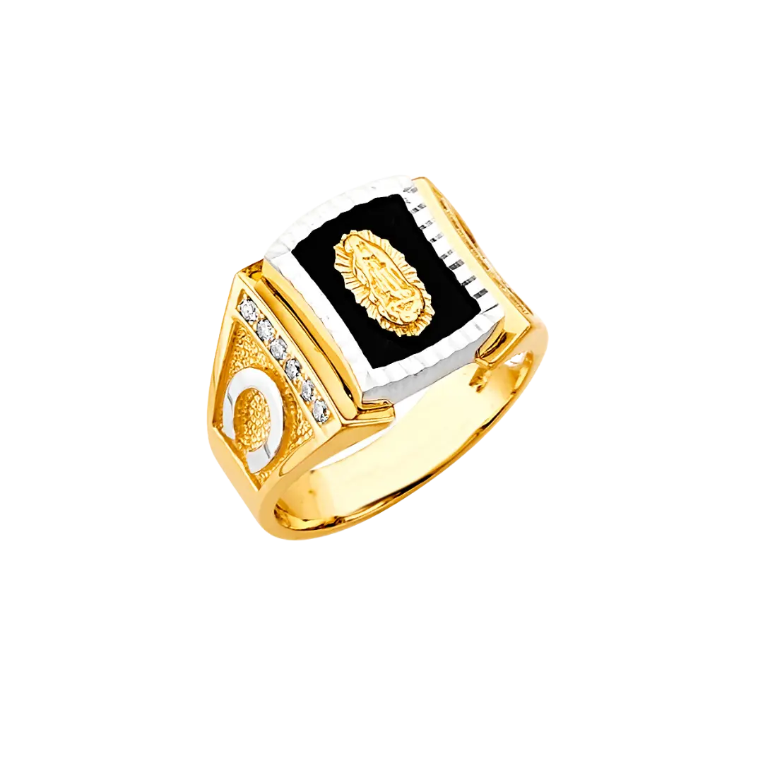 Onyx Guadalupe with CZ Men's Ring - 14k Two Tone Gold