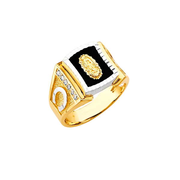 Onyx Guadalupe with CZ Men's Ring - 14k Two Tone Gold