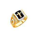 Onyx Cross with CZ Men's Ring - 14k Two Tone Gold