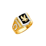 Onyx Eagle with CZ Men's Ring - 14k Two Tone Gold