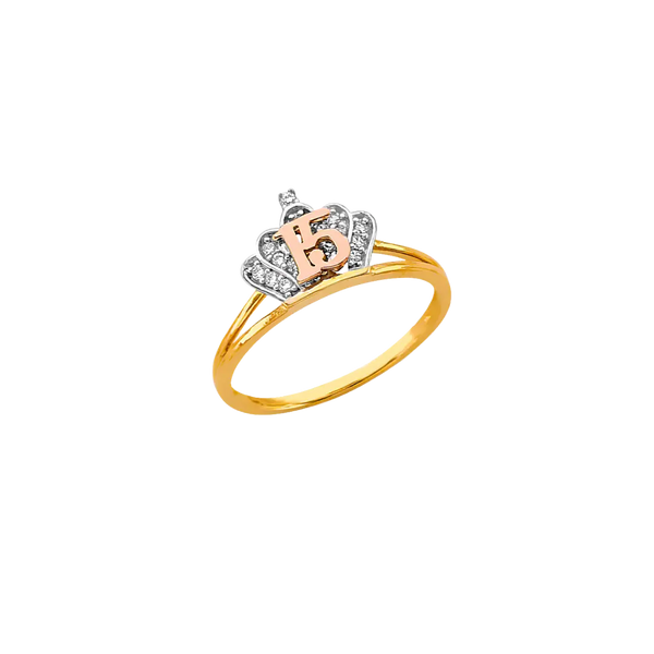 Quince Anos Crown with CZ Ring - 14k Two Tone Gold