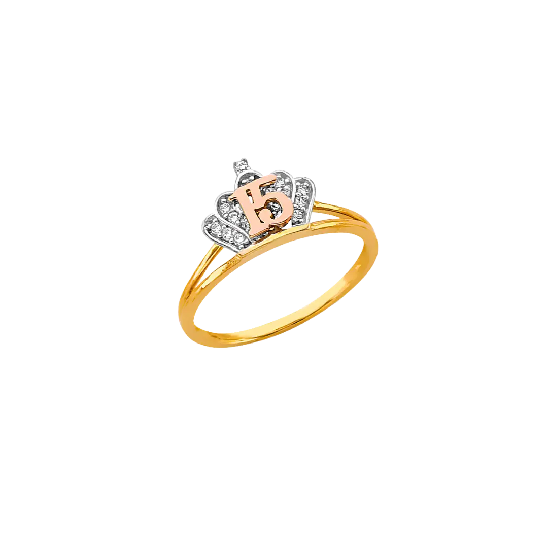 Quince Anos Crown with CZ Ring - 14k Two Tone Gold