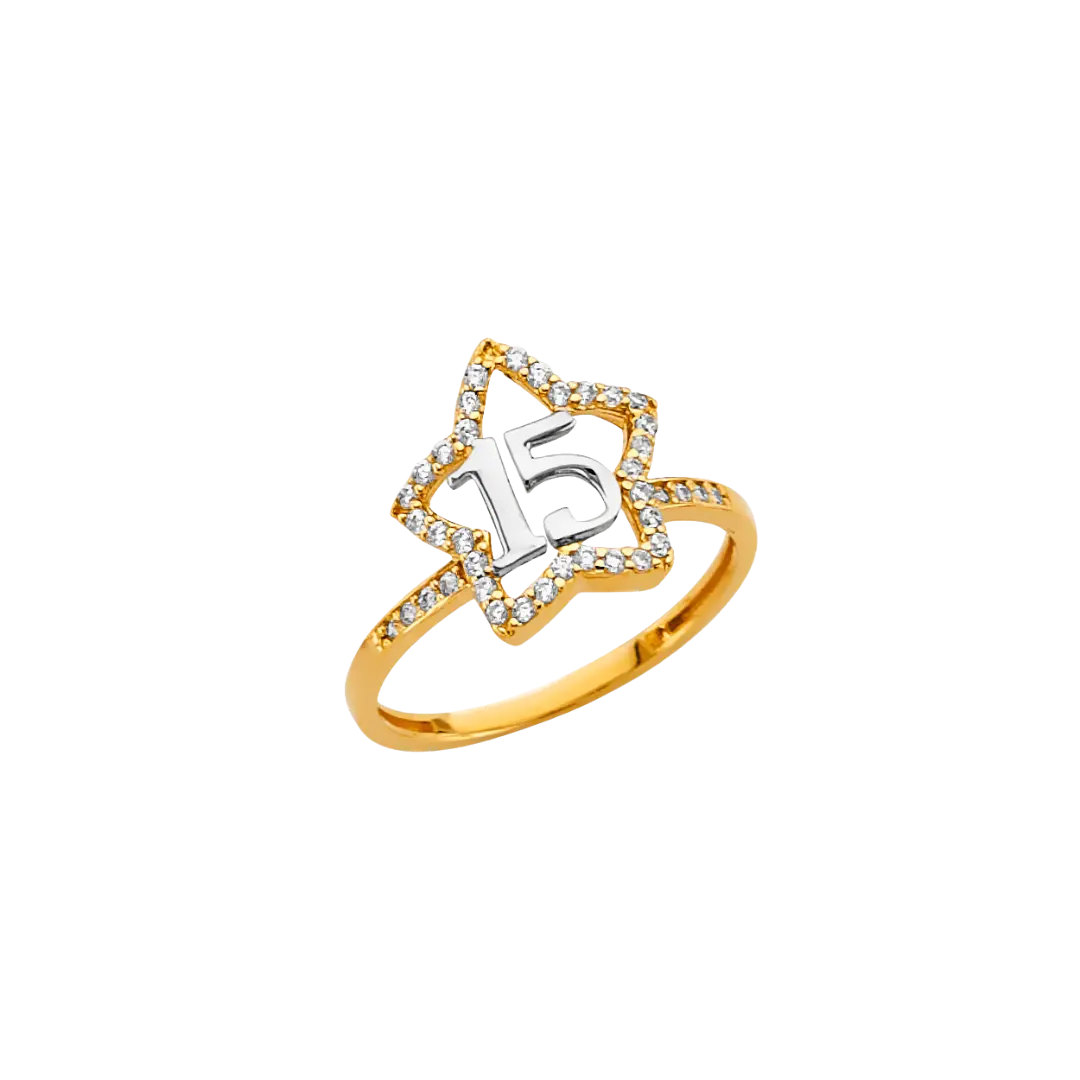 Quince Anos Star with CZ Ring - 14k Yellow Gold