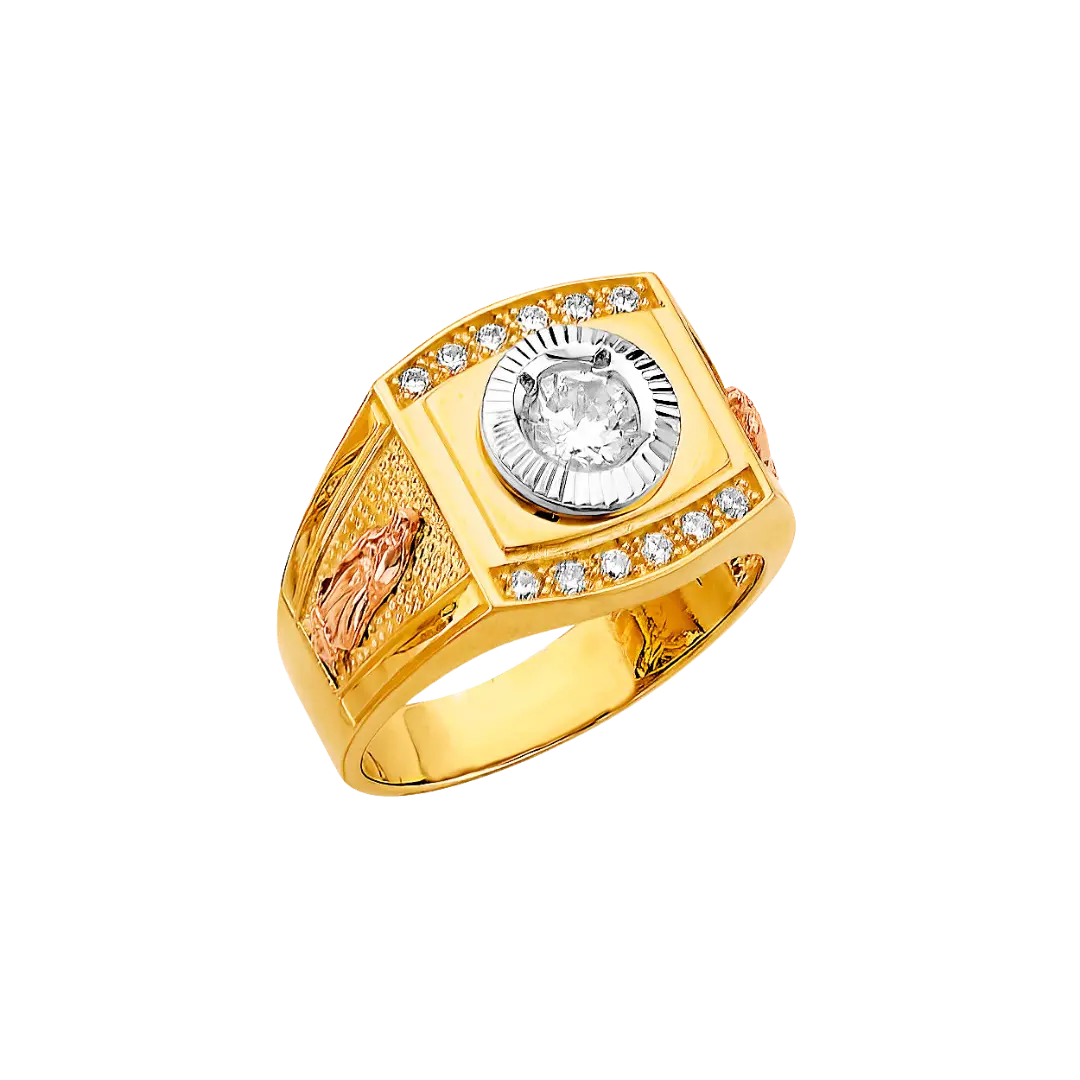 Men's CZ Ring - 14k Tri Color Gold