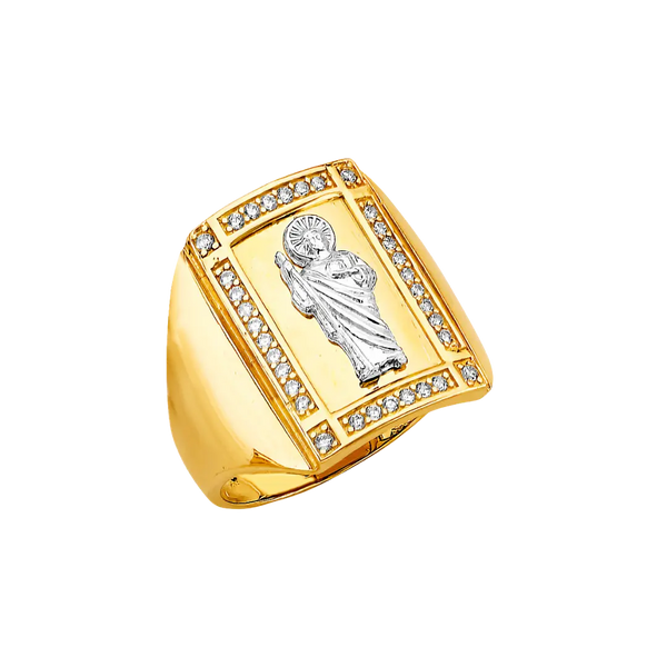 San Judas Men's CZ Ring - 14k Two Tone Gold