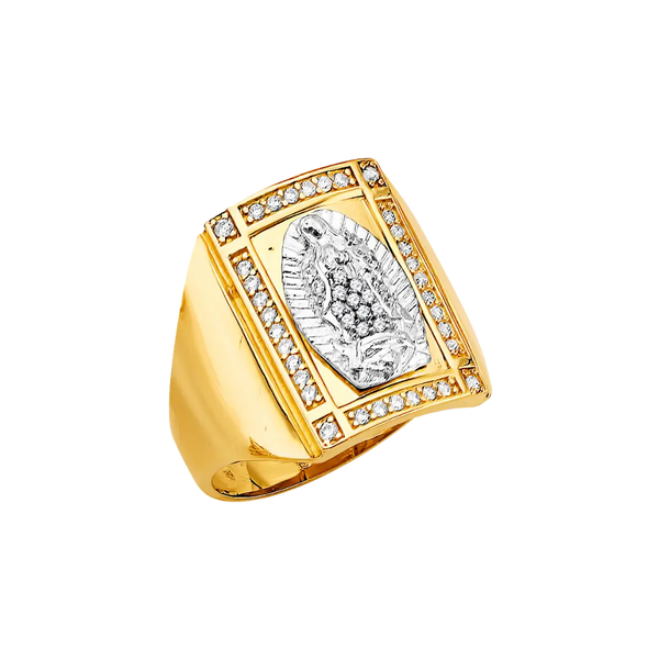 San Judas Men's CZ Ring - 14k Two Tone Gold