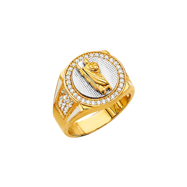 San Judas Men's CZ Ring - 14k Two Tone Gold