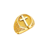 Cross with CZ Men's Ring - 14k Yellow Gold