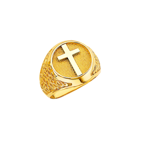 Cross with CZ Men's Ring - 14k Yellow Gold