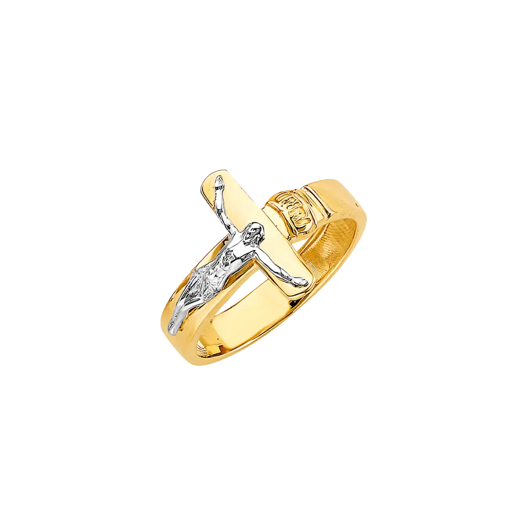 Cross with CZ Men's Ring - 14k Two Tone Gold