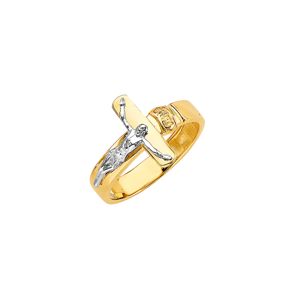 Cross with CZ Men's Ring - 14k Two Tone Gold