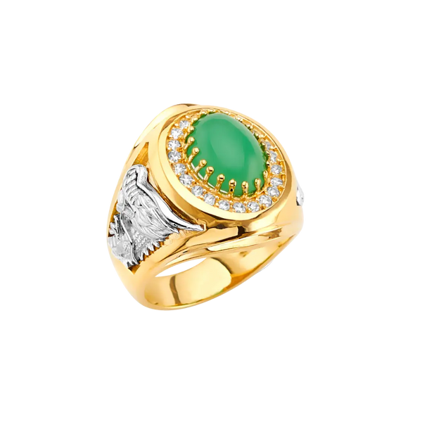 Men's CZ with Jade Ring - 14k Two Tone Gold