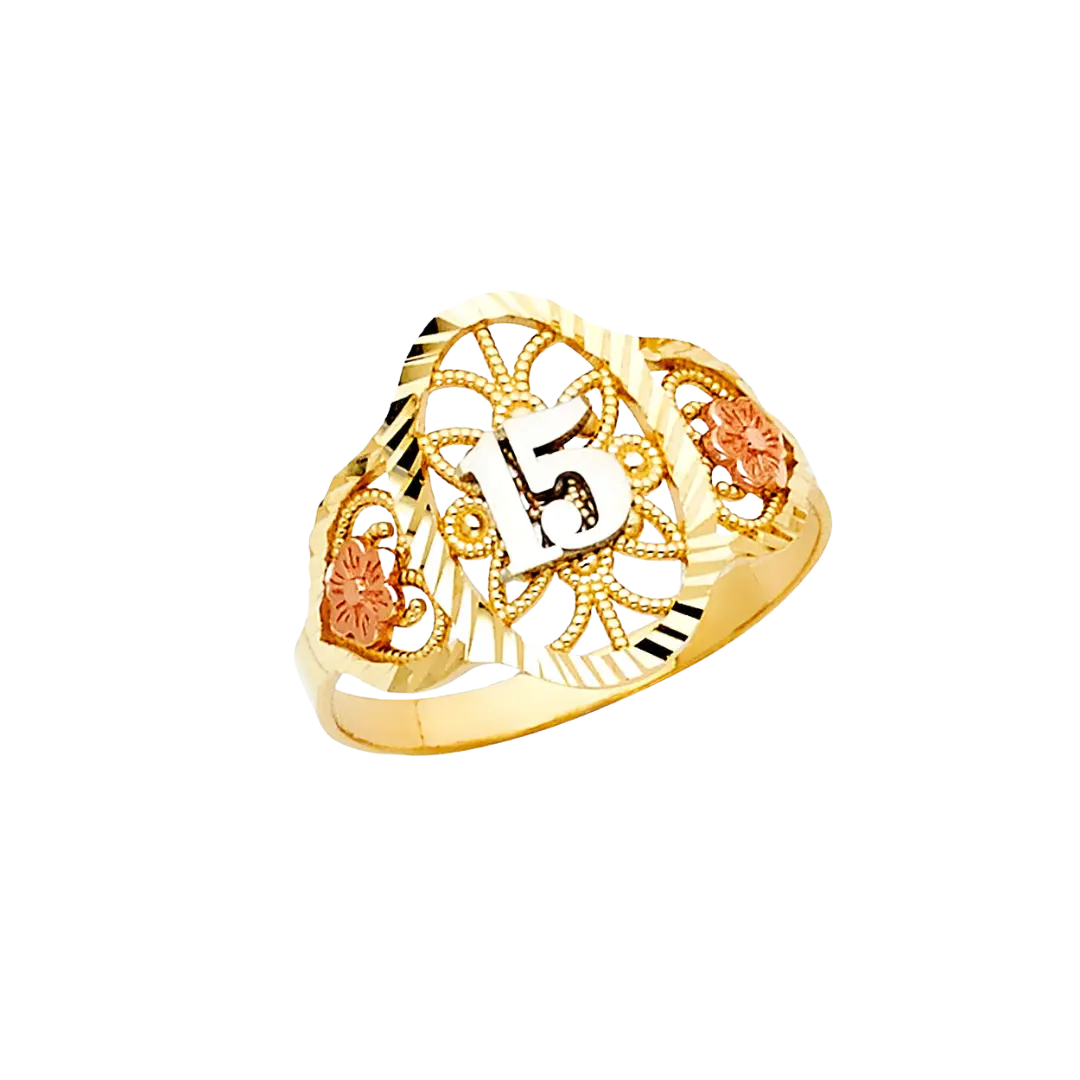 Quince Anos Ring - 14k Tri Color Gold