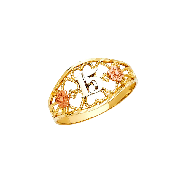 Quince Anos Ring - 14k Tri Color Gold