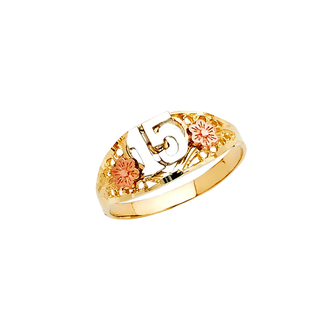 Quince Anos Ring - 14k Tri Color Gold