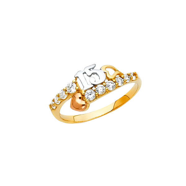 Quince Anos with CZ Ring - 14k Tri Color Gold