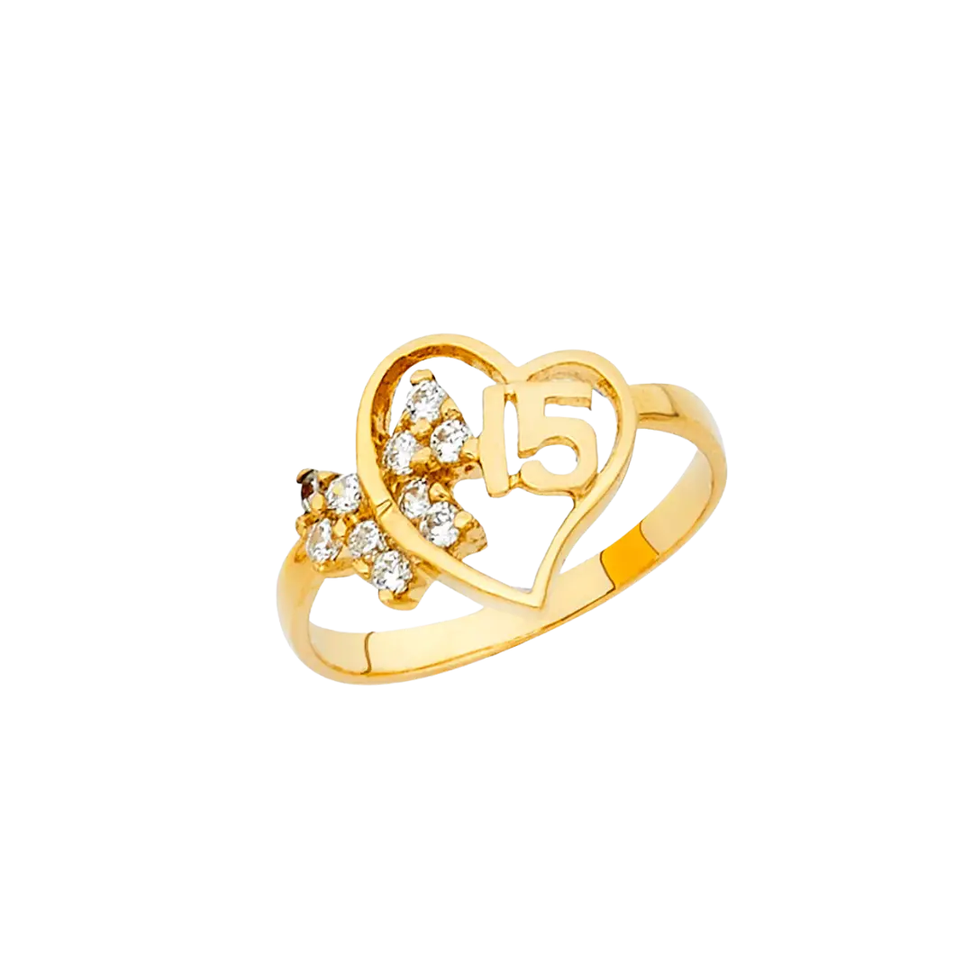 Quince Anos with CZ Ring - 14k Yellow Gold