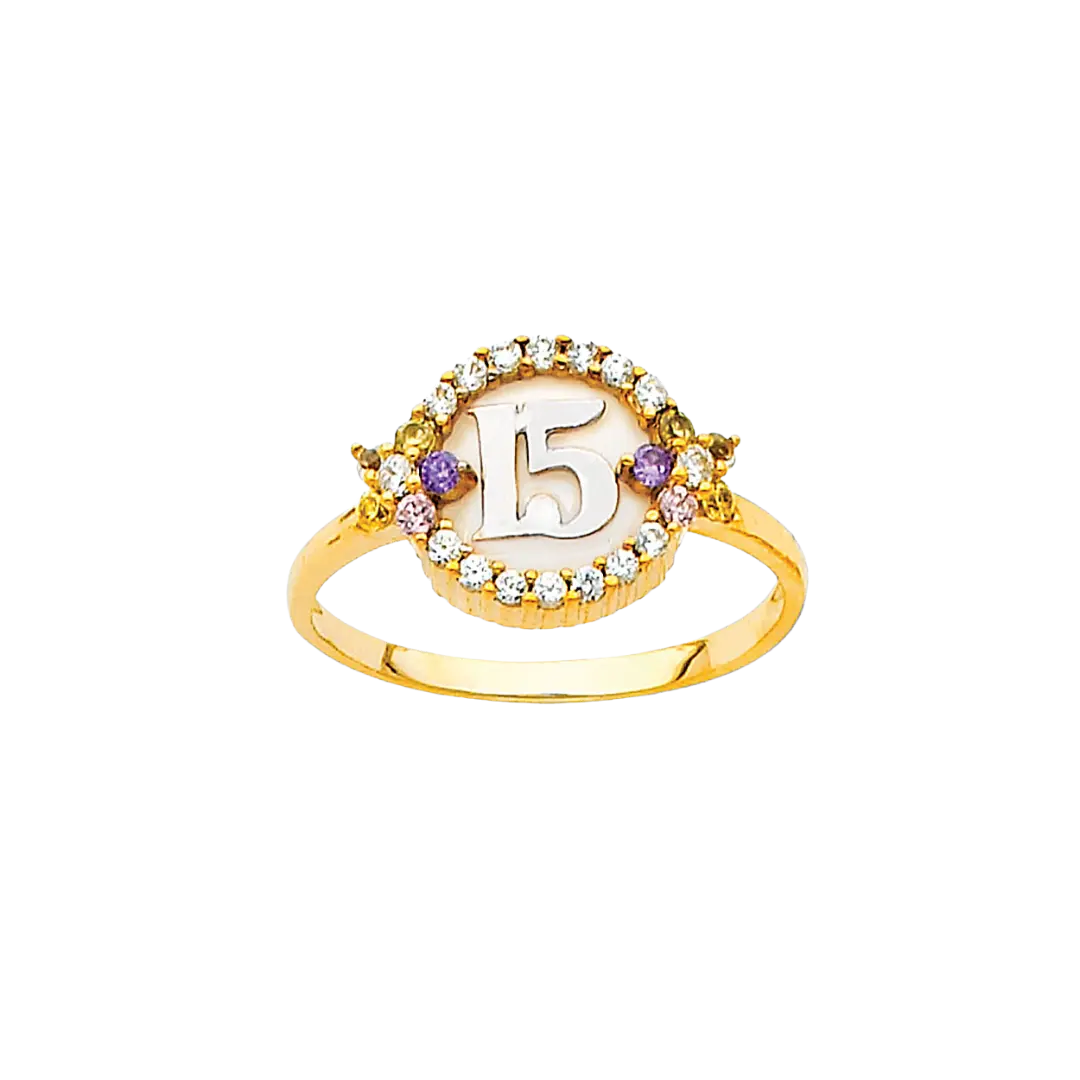 Quince Anos with CZ Ring - 14k Two Tone Gold