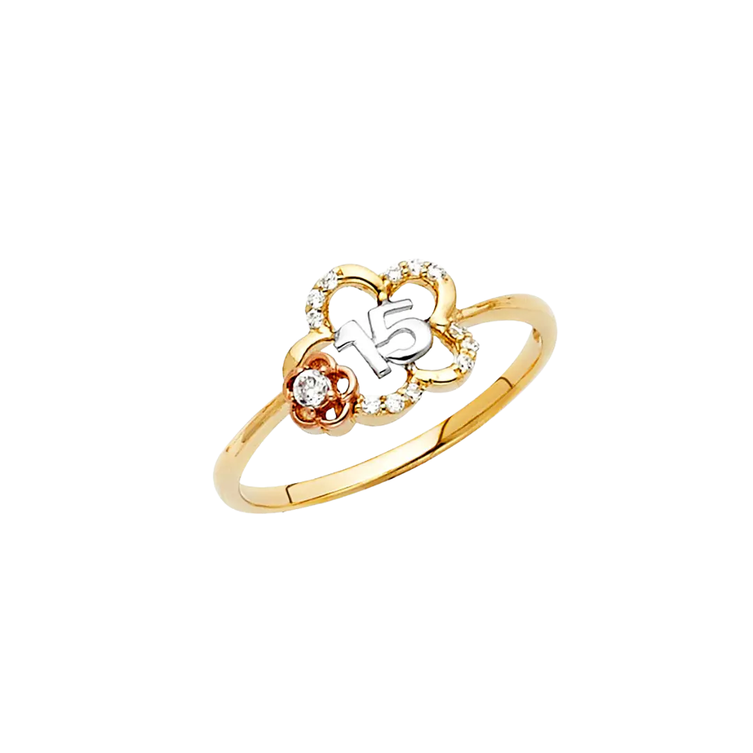 Quince Anos Ring - 14k Tri Color Gold