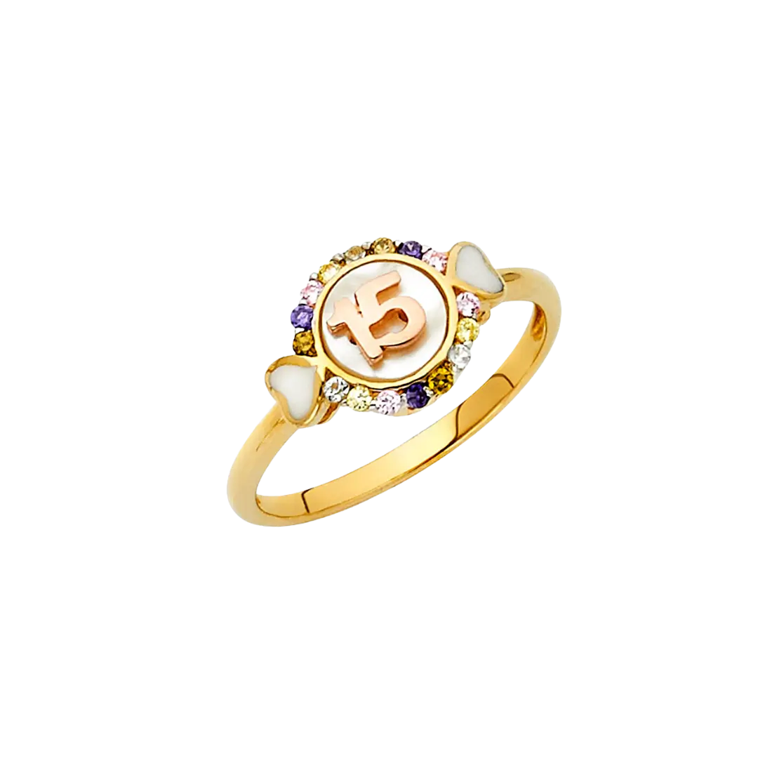 Quince Anos with CZ Ring - 14k Two Tone Gold