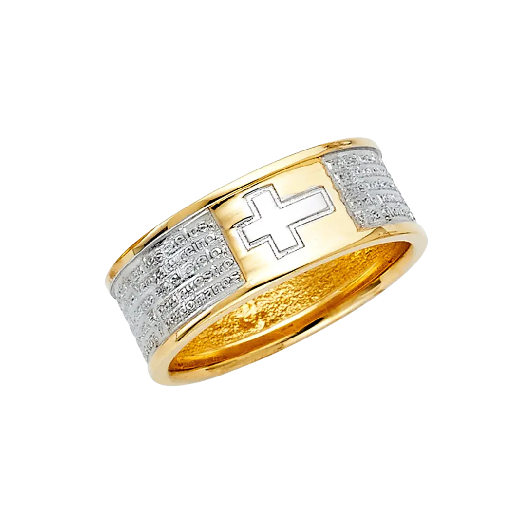 Religious CZ Men's Ring - 14k Two Tone Gold