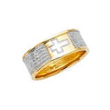 Religious CZ Men's Ring - 14k Two Tone Gold