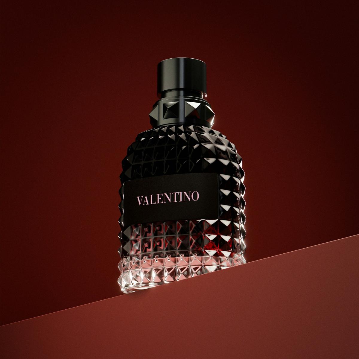 Valentino perfume bottle on a red background